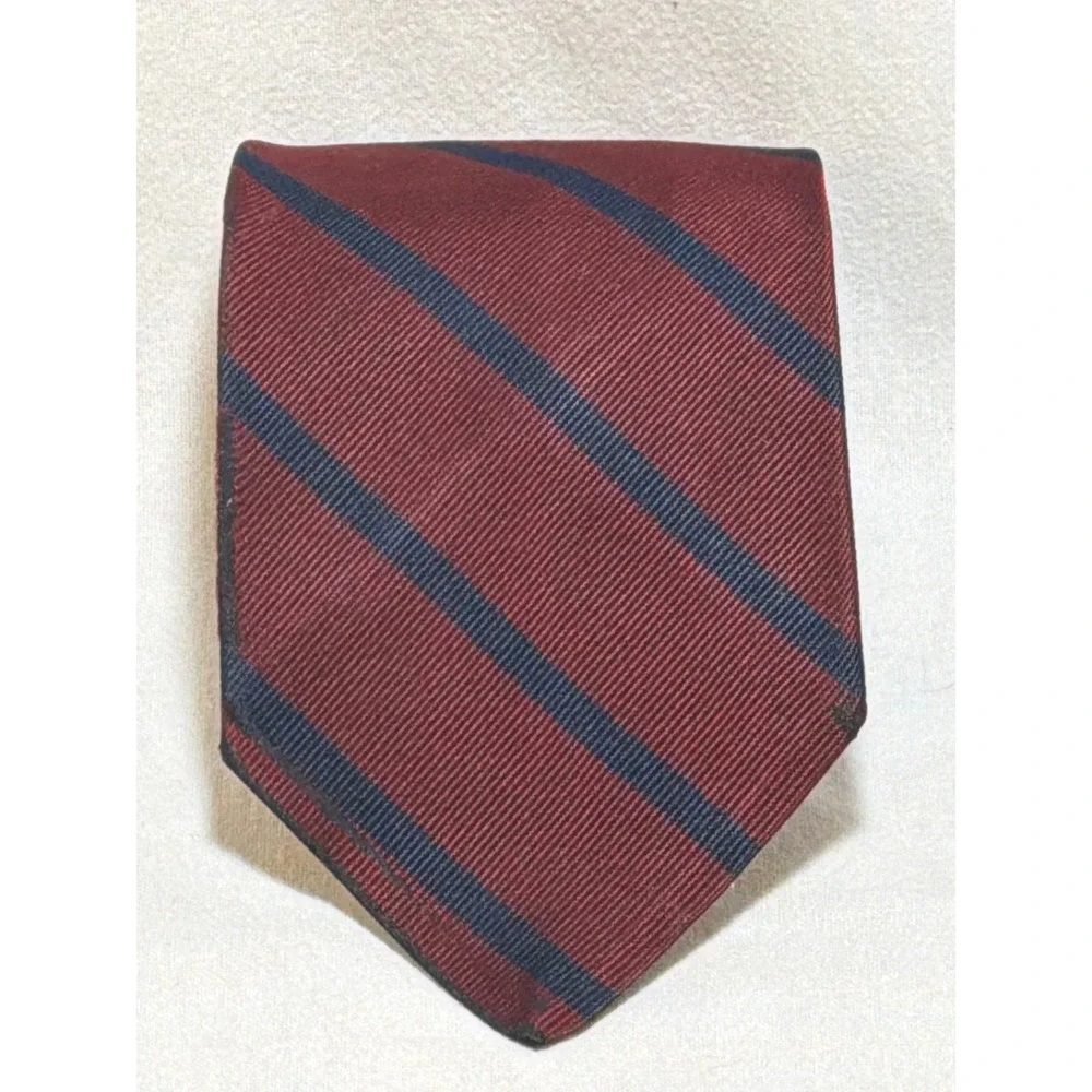 Brooks Brothers Makers Mens Repp Stripe Silk Tie Burgundy Navy Blue England